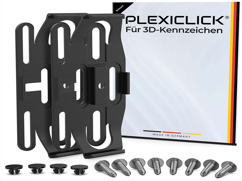 1 x Plexiclick 3D-Kennzeichenhalter schwarz