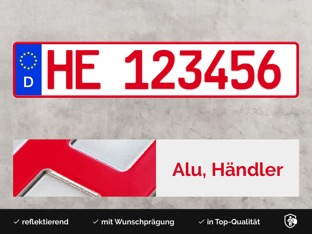 Alu Händlerkennzeichen in Rot (520mm)
