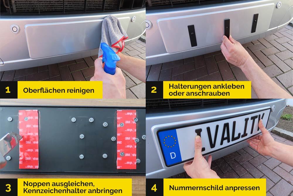 2x Kennzeichenhalter KFZ Nummernschild Halterung schwarz hochglanz