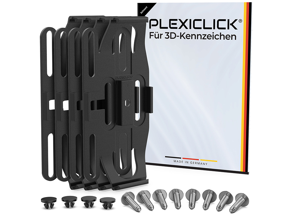 1 x Plexiclick 3D-Kennzeichenhalter schwarz