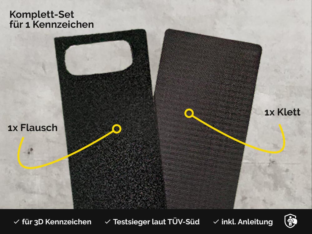 Rahmenloser Klett-Kennzeichenhalter für Standard- und 3D-Kennzeichen