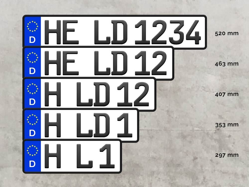 Verschiedene Kennzeichenlängen