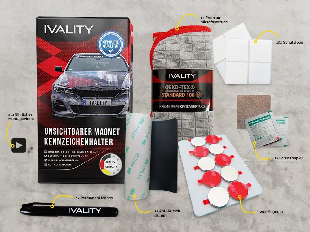 IVALITY 1x Magnet Kennzeichenhalter hinter der Stoßstange, rahmenlos