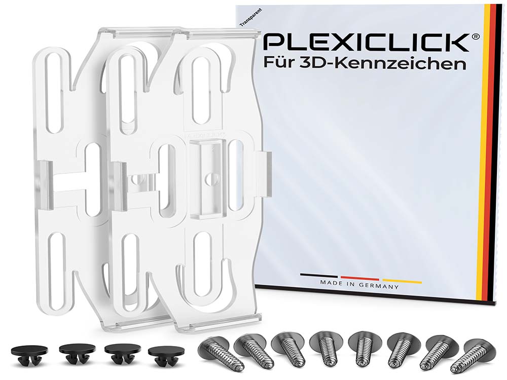 1 x Plexiclick 3D-Kennzeichenhalter transparent