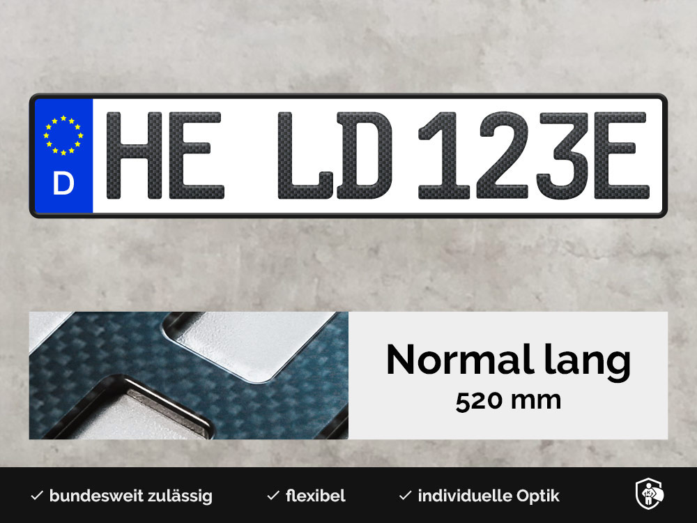 3D E-Kennzeichen in Carbon-Optik Matt (520mm) 3D E-Kennzeichen in Carbon-Optik Matt (520mm)