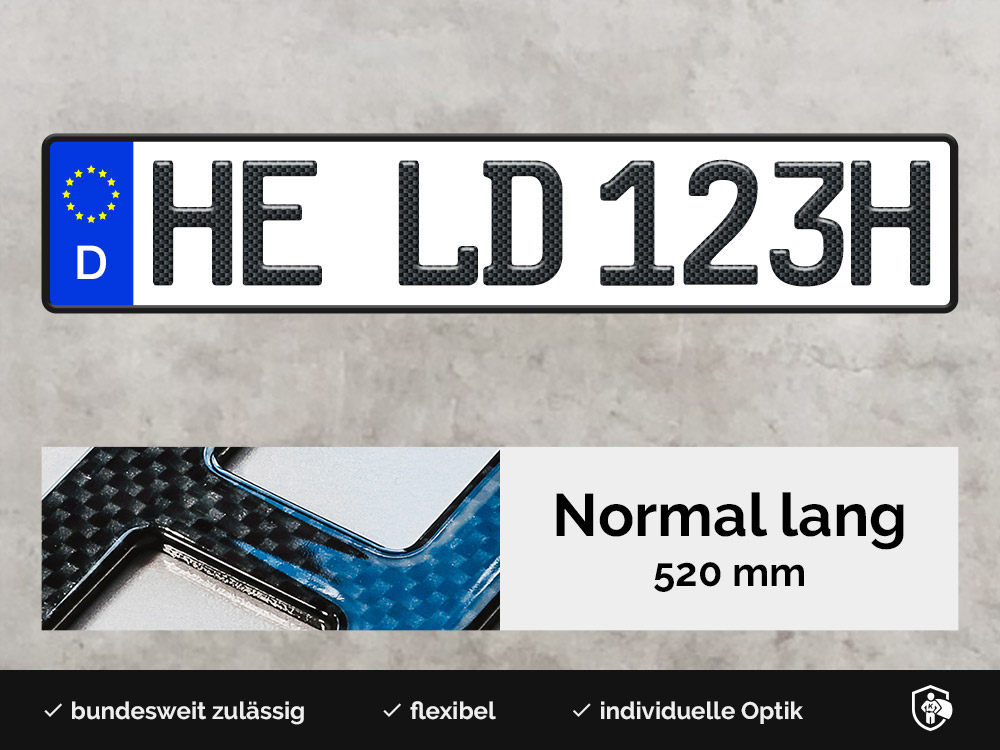 3D H-Kennzeichen in Carbon-Optik Glanz (520mm)