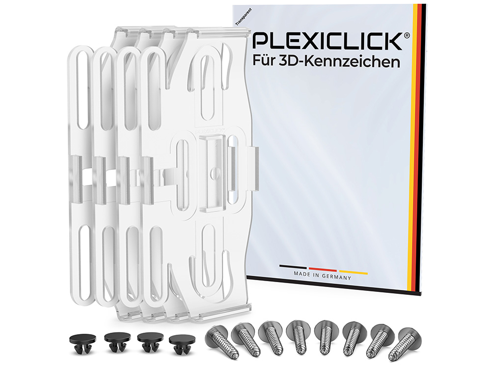 1 x Plexiclick 3D-Kennzeichenhalter transparent