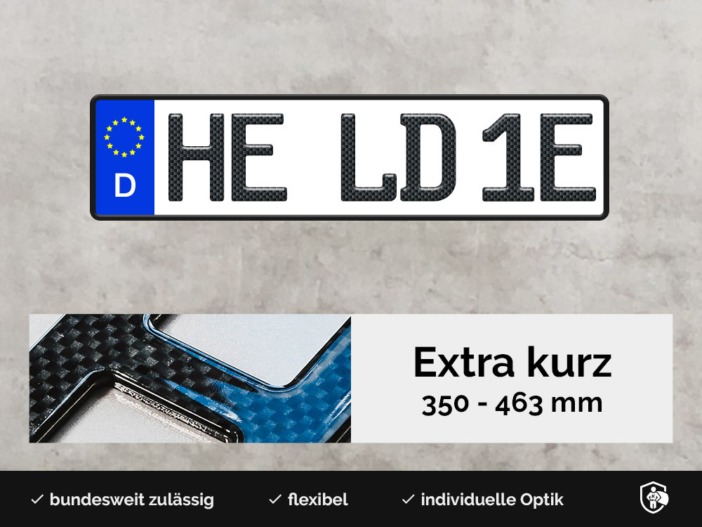 3D E-Kennzeichen XS in Carbon-Optik Glanz