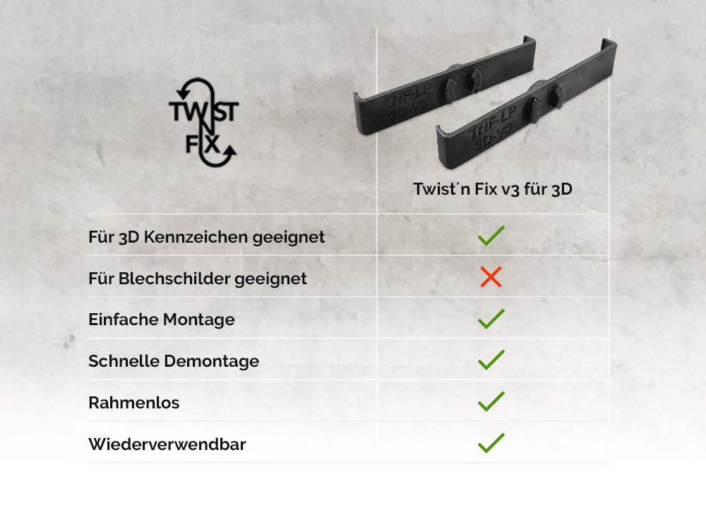 1 x TWIST ’N‘ FIX V3 für 3D Kennzeichen