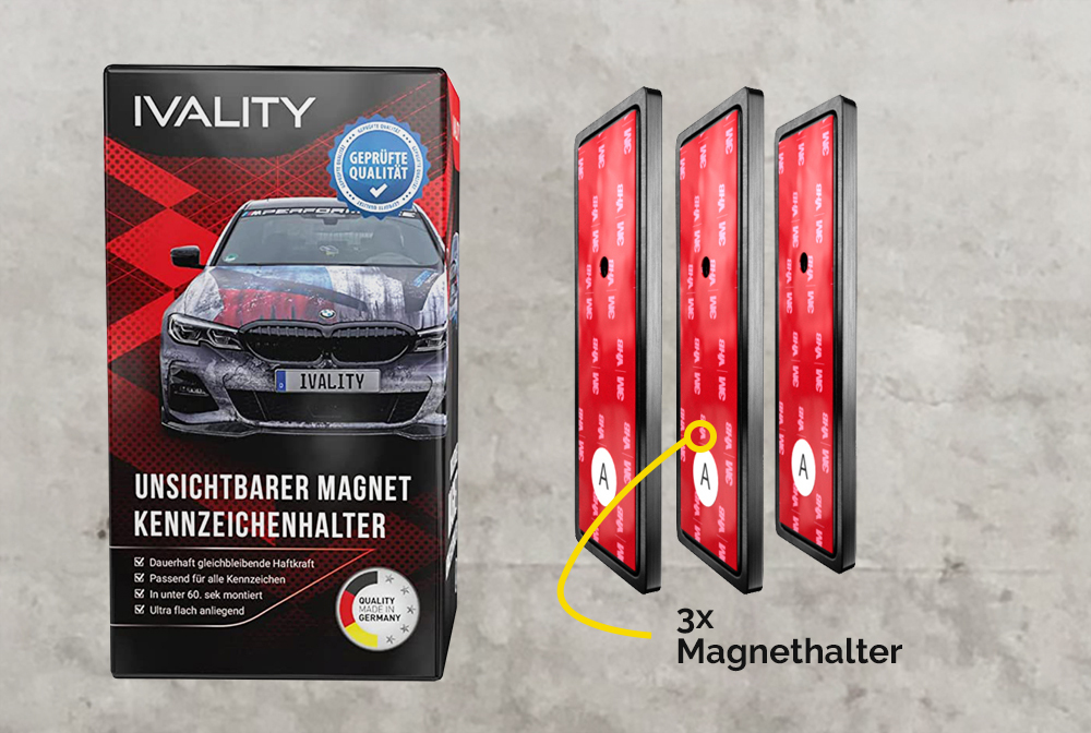 DM Magnet Komplett Set magnetischer Auto unsichtbarer Kennzeichenhalter  ohne Rahmen Neodym Magnet - Nummernschild Halterung Nummernschildhalter