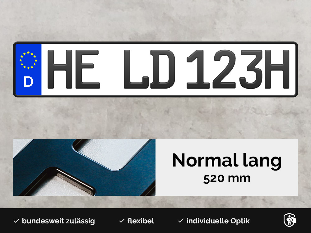 3D H-Kennzeichen in Schwarzmatt (520mm)