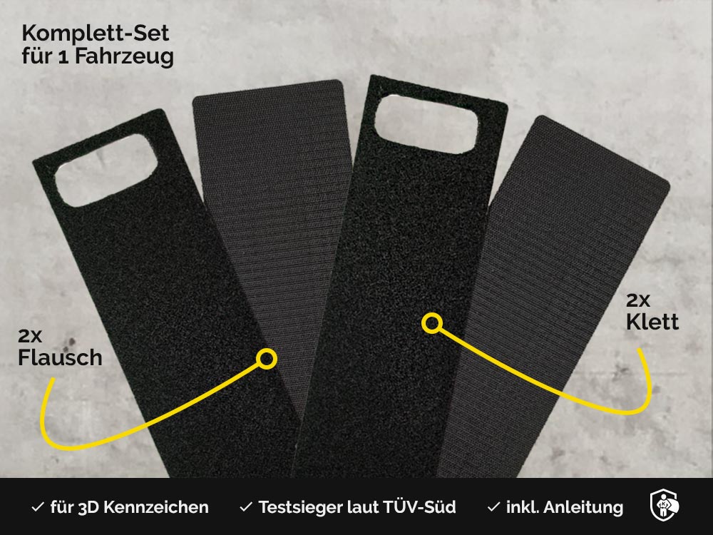 Spar-Set: 3D E-Kennzeichen (520mm) in Schwarzmatt mit Easy Fix